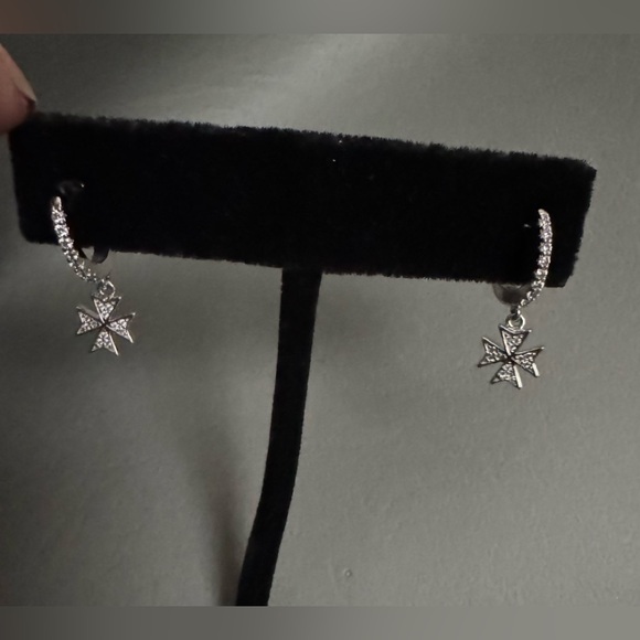 Lafonn platinum sterling silver Maltese Cross earrings - Picture 3 of 7